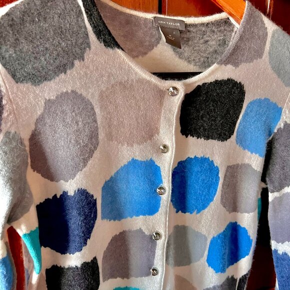 Ann Taylor Angora Lambswool Polka Dot Cropped Cardigan Sweater Womens M – FLAW - Picture 10 of 10